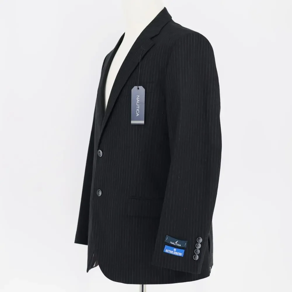Nautica Men's Black Stripe Stretch Gaff Formal Modern-Fit Suit Blazer Size 42S